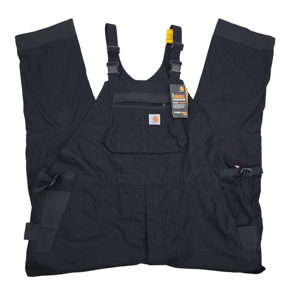 Carhartt Steel Rugged Flex Ripstop Bib Overalls Mens 48x34 Black Work Pants New